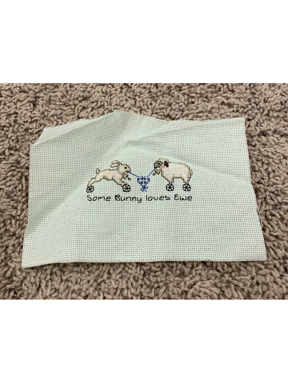 Cross Stitched Completed Some Bunny Loves Ewe Wall Art